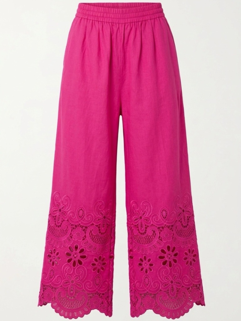 VALENTINO GARAVANI Broderie anglaise silk-twill straight-leg pants - size 36 🌟